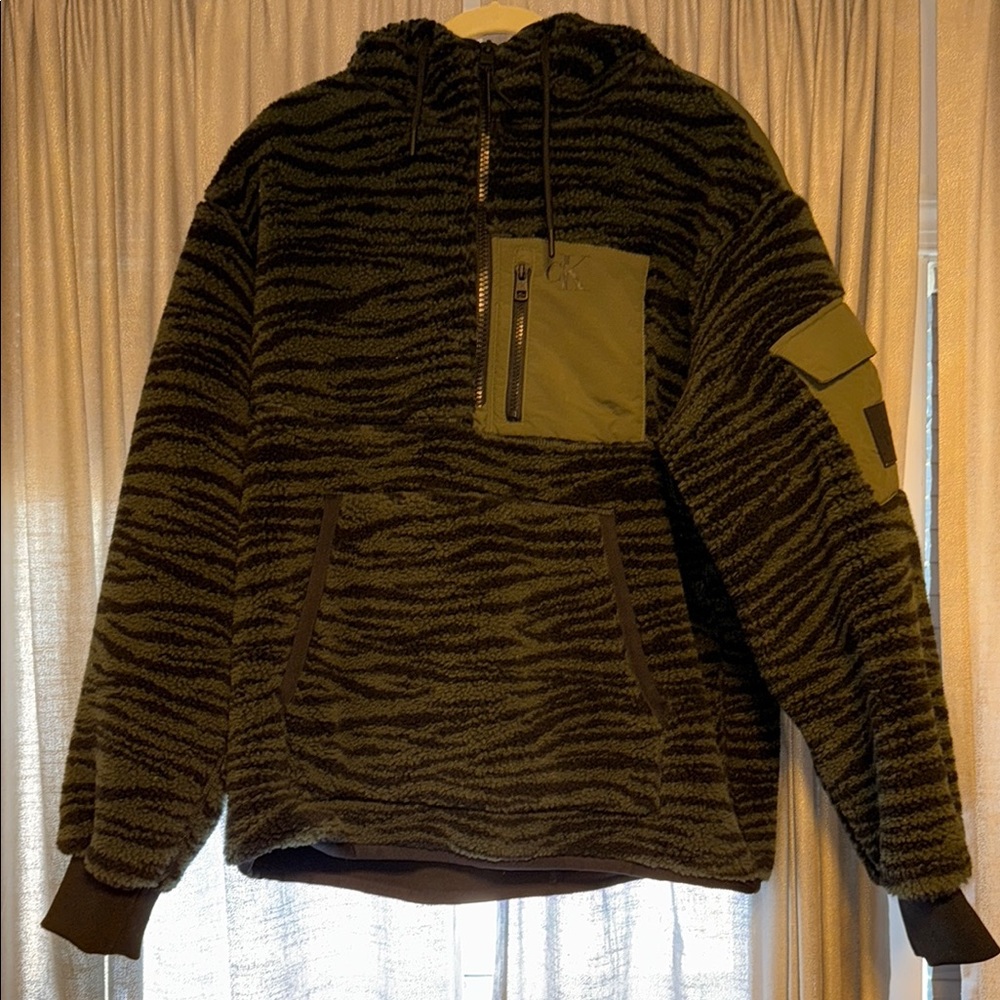 Calvin Klein Green and Black Fleece Hoodie